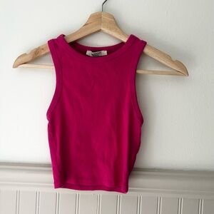 Alcott XS Fuchsia Hot Pink Ribbed Cropped Canotte Tank Top